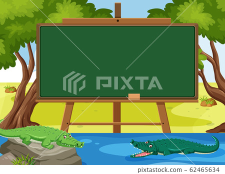 Blackboard template design with crocodiles in the - Stock Illustration ...