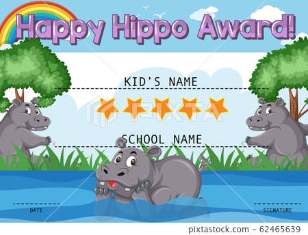 Certificate template for happy award with hippo in Certificate template for happy award with hippo in 62465639