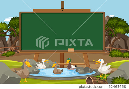 Blackboard template design with ducks swimming in 62465668