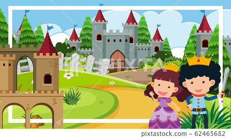 Scene with prince and princess by the castle tower Scene with prince and princess by the castle tower 62465682