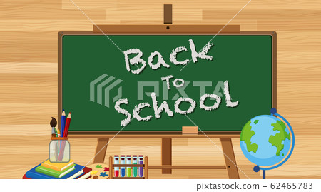 Back to school sign with many school items Back to school sign with many school items 62465783