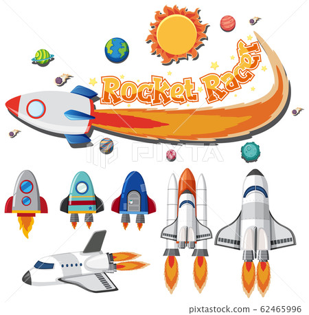 Set of spaceship and rocket racer on white Set of spaceship and rocket racer on white 62465996