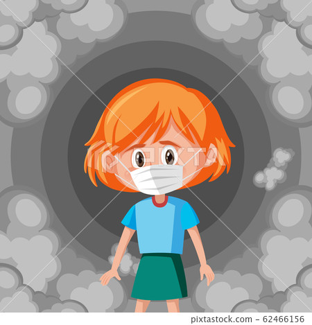 Girl wearing mask with dirty smoke in background 62466156