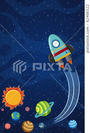 Background theme of space with rocketship flying 62466522