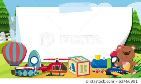 Border template with many toys in the park Border template with many toys in the park 62466981
