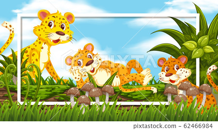 Frame design with cute tigers on the log Frame design with cute tigers on the log 62466984