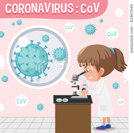 Diagram showing coronavirus with doctor looking at Diagram showing coronavirus with doctor looking at 62467040