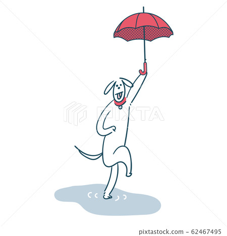 A dog with an umbrella on a rainy day 62467495