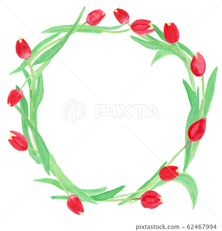 Red tulip wreath watercolor Red tulip wreath watercolor 62467994