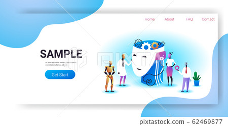 robots team holding gears near human head with brain cogwheels brainstorming process artificial intelligence technology concept horizontal full length copy space robots team holding gears near human head with brain cogwheels brainstorming process artificial intelligence technology concept horizontal full length copy space 62469877