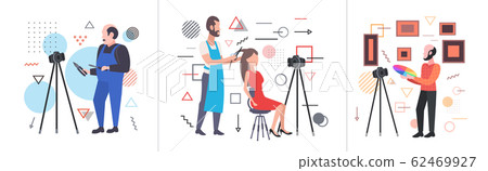 set bloggers recording online video with camera on tripod live streaming broadcast social media networking blogging concepts collection horizontal full length set bloggers recording online video with camera on tripod live streaming broadcast social media networking blogging concepts collection horizontal full length 62469927