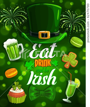 Food and drinks on St. Patricks day, hat and bow 62470780