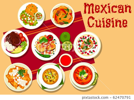 Mexican dishes with meat, vegetables, chilli sauce Mexican dishes with meat, vegetables, chilli sauce 62470791