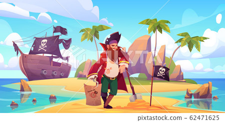 Pirate buried treasure chest on tropical island Pirate buried treasure chest on tropical island 62471625