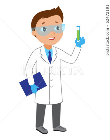 Cartoon kid boy scientist character. 62472191