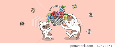 Cute cat characters are holding flowers in spring day 62472264
