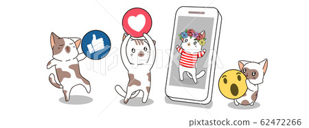 Cute cats are giving social media icon to the other cat who is in smartphone Cute cats are giving social media icon to the other cat who is in smartphone 62472266