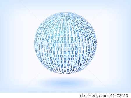 0和1二進制藍色數字網絡球形圖像 62472455