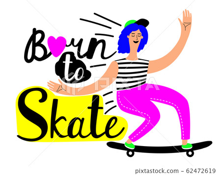 Girl riding skateboard. Active hobby vector illustration Girl riding skateboard. Active hobby vector illustration 62472619