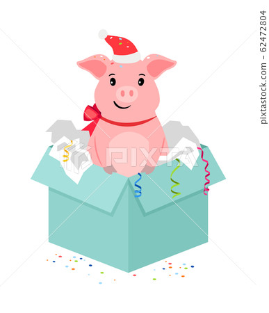 Cartoon pig in gift box 62472804