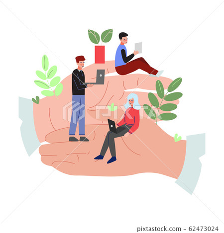 Giant Hands Holding Tiny Business People,... - Stock Illustration ...