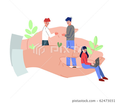 Giant Hands Holding Tiny Business People,... - Stock Illustration ...