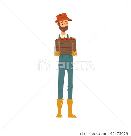 Man Gardener Holding Wooden Box with Crop of...-插圖素材 [62473079] - PIXTA圖庫
