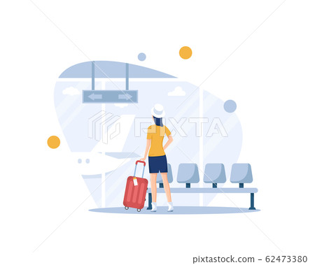 woman looking at the plane at the airport terminal,travel woman looking at the plane at the airport terminal,travel 62473380