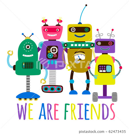 Robots print friendship concept 62473435