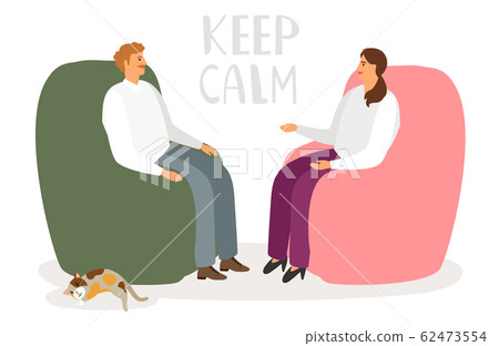 Man and woman are talking in a relaxed atmosphere. Keep calm vector concept Man and woman are talking in a relaxed atmosphere. Keep calm vector concept 62473554
