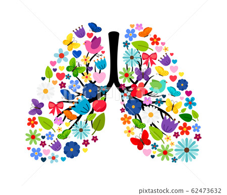 Butterflies and spring flowers in shape of human lungs 62473632
