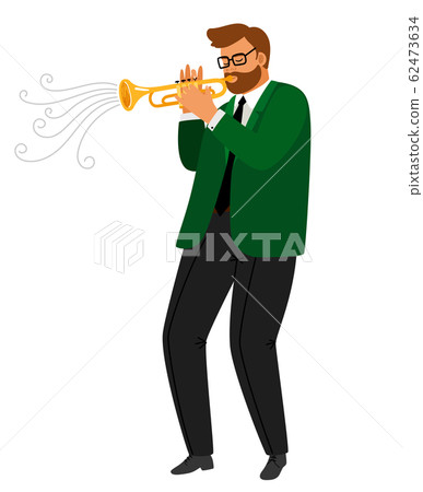Man performance musical blues, jazz trumpeter vector 62473634
