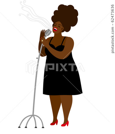 Jazz singer woman with microphone isolated on white Jazz singer woman with microphone isolated on white 62473636