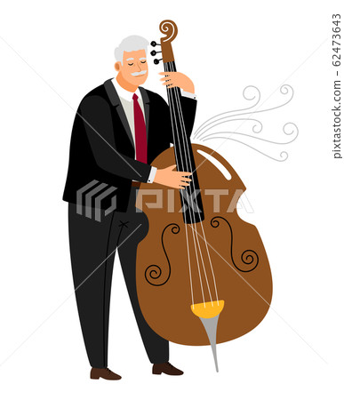 Vrtuoso contrabassist man, player jazz contrabass vector 62473643
