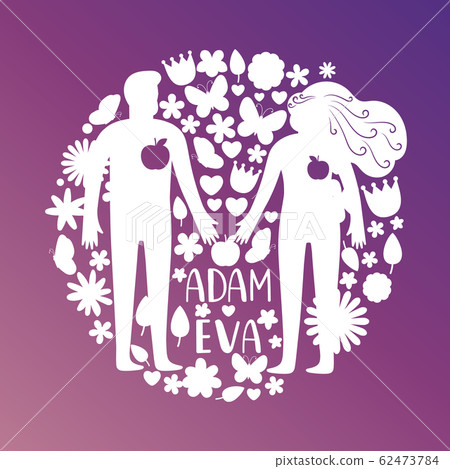 Adam And Eve Silhouettes Couple In Love With Stock Illustration