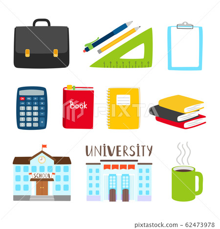 Teachers and students tools icons. Vector subjects for study cartoon collection 62473978