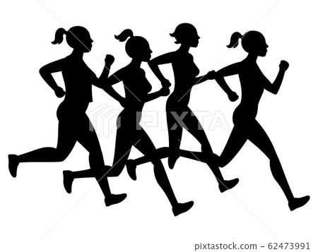 Running female silhouettes isolated on white background - leadership concept 62473991