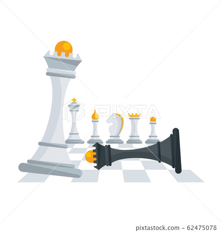 Victory of white chess queen over black. Concept with figures for chess. 62475078