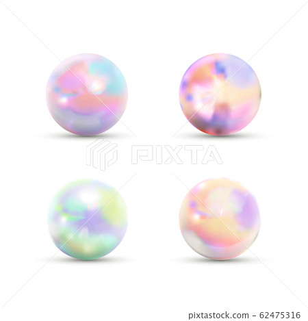 Set of realistic glossy marble balls with rainbow glare isolated on white 62475316