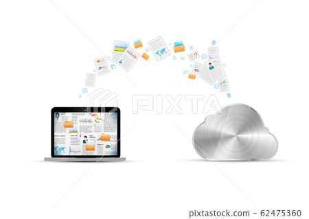 File transfer between laptop and cloud service,... - Stock Illustration ...