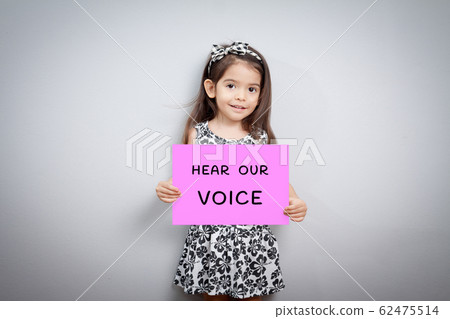 little girl with sign hear our voice little girl with sign hear our voice 62475514