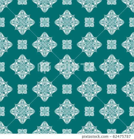 Vector seamless pattern background. Classical luxury old fashioned ornament, royal victorian seamless texture for wallpapers, textile, wrapping. Exquisite floral baroque green and white template. 62475787