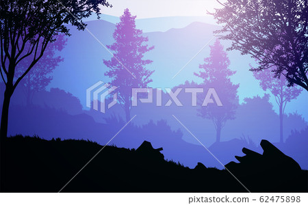 Natural forest mountains horizon hills silhouettes of trees Evening Sunrise and sunset Landscape wallpaper Illustration vector style Colorful view background Natural forest mountains horizon hills silhouettes of trees Evening Sunrise and sunset Landscape wallpaper Illustration vector style Colorful view background 62475898