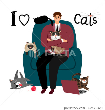 Happy man with cats card Happy man with cats card 62476329