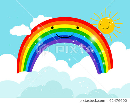 Cartoon smiling rainbow in sky 62476600