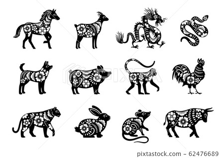 Traditional chinese horoscope with flowers. 62476689