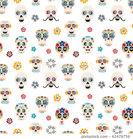 Sugar skulls flat vector seamless pattern - Stock Illustration ...