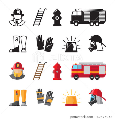 Firefighter accessorises, fireman tools vector icons isolated on white background Firefighter accessorises, fireman tools vector icons isolated on white background 62476938