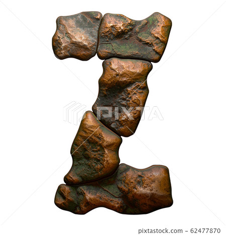 Rocky letter Z. Font of stone isolated on white background. 3d 62477870