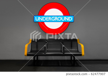 underground sign with bench color filter effect. mockup of underground led light box sign for background 62477907